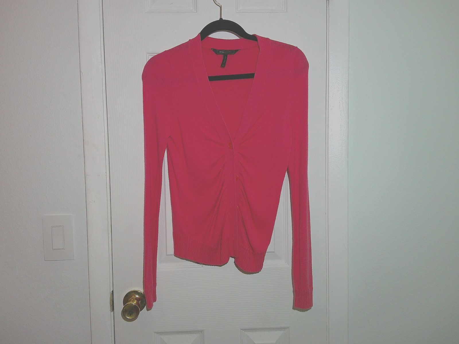 BCBG MAXAZRIA pink ruched v-neck cardigan small excellent condition button front BCBG MAXAZRIA pink ruched v-neck cardigan small excellent condition button front