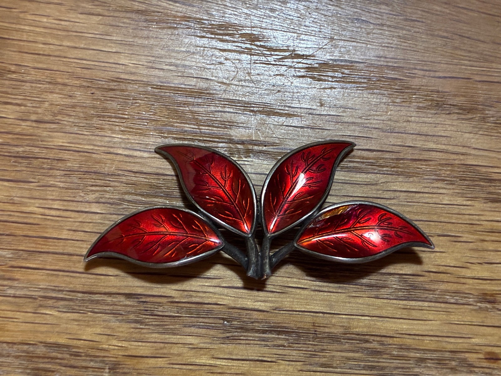 Vintage David Andersen W.W. Norway Sterling Silver Red Enamel Leaf Brooch *Chip Vintage David Andersen W.W. Norway Sterling Silver Red Enamel Leaf Brooch *Chip