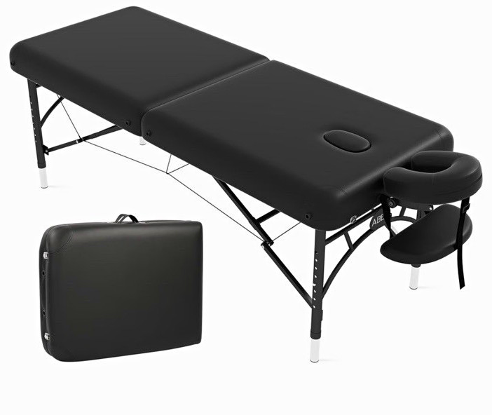 ABET Portable Foldable Massage Table, Black, 84in, Adjustable Height