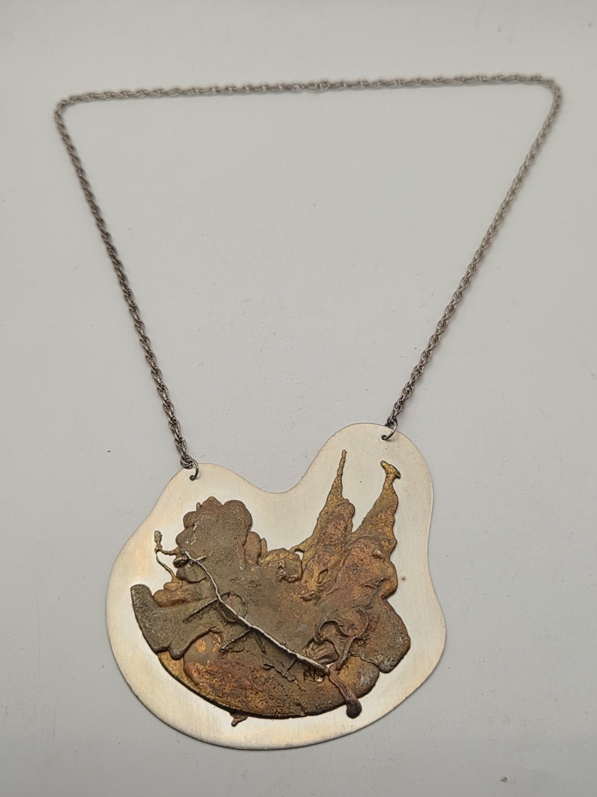 Sterling & Copper Modernist/Brutalist Design Custom Large Pendant Necklace