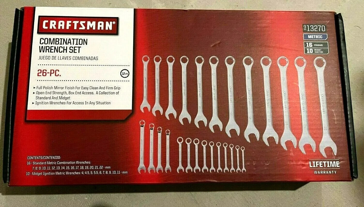 CRAFTSMAN 26 Pc COMBINATION WRENCH SET METRIC FULL POLISH BOX END NEW
