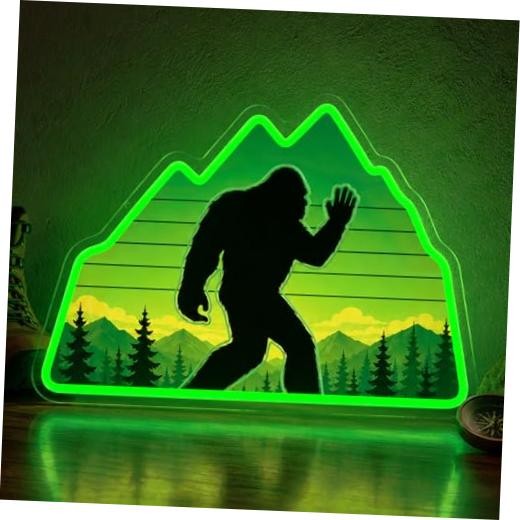 Bigfoot Neon Sign Green LED Sasquatch Neon Sign Forest Nature Green bigfoot