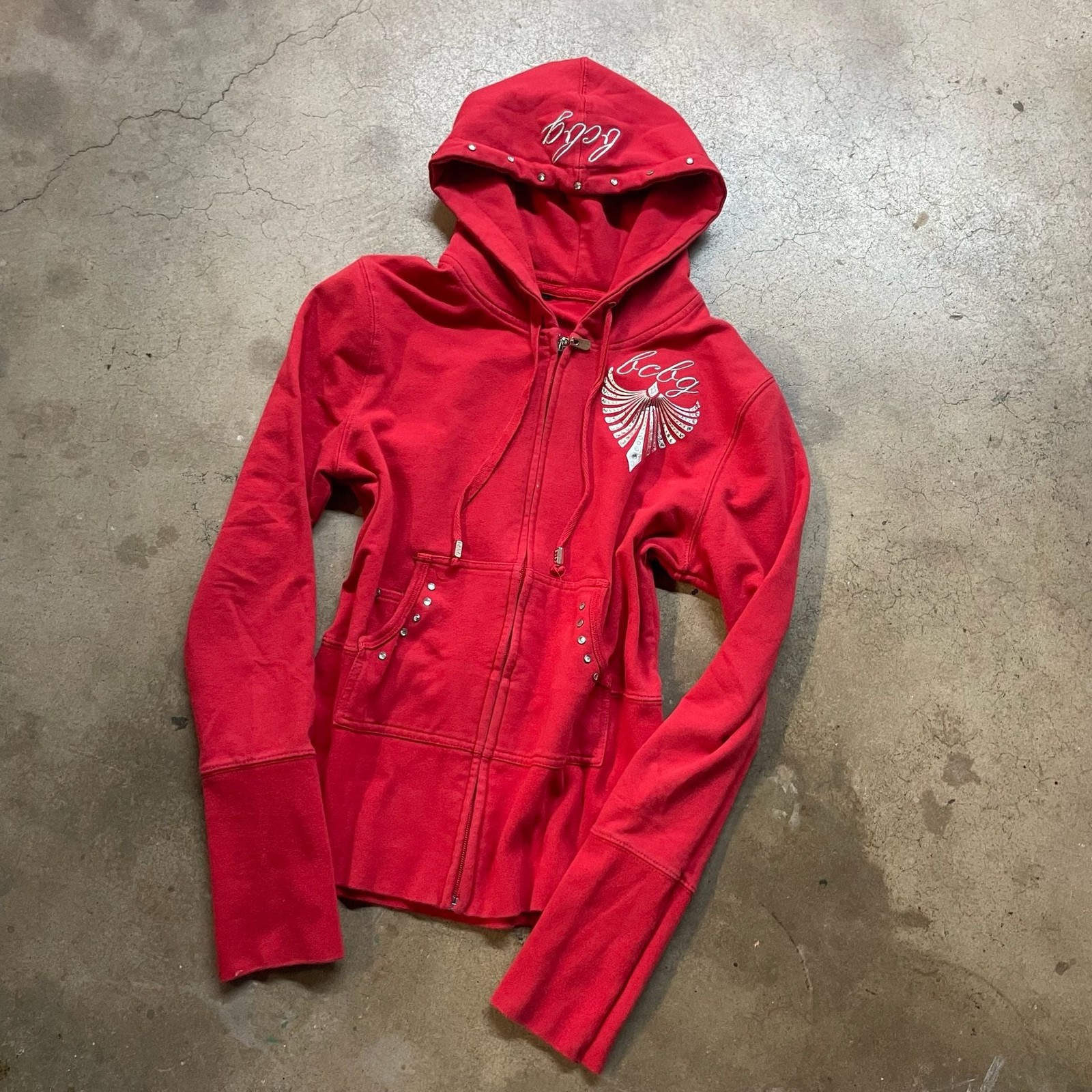 Vintage 2000s BCBG Bcgbtmaxazria Full Zip Rhinestone Hoodie Red Size