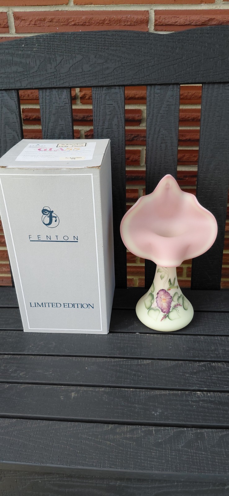 RARE Fenton 1998 Subscriber Only \'Morning Glory On Burmese’ 11” Tulip Vase