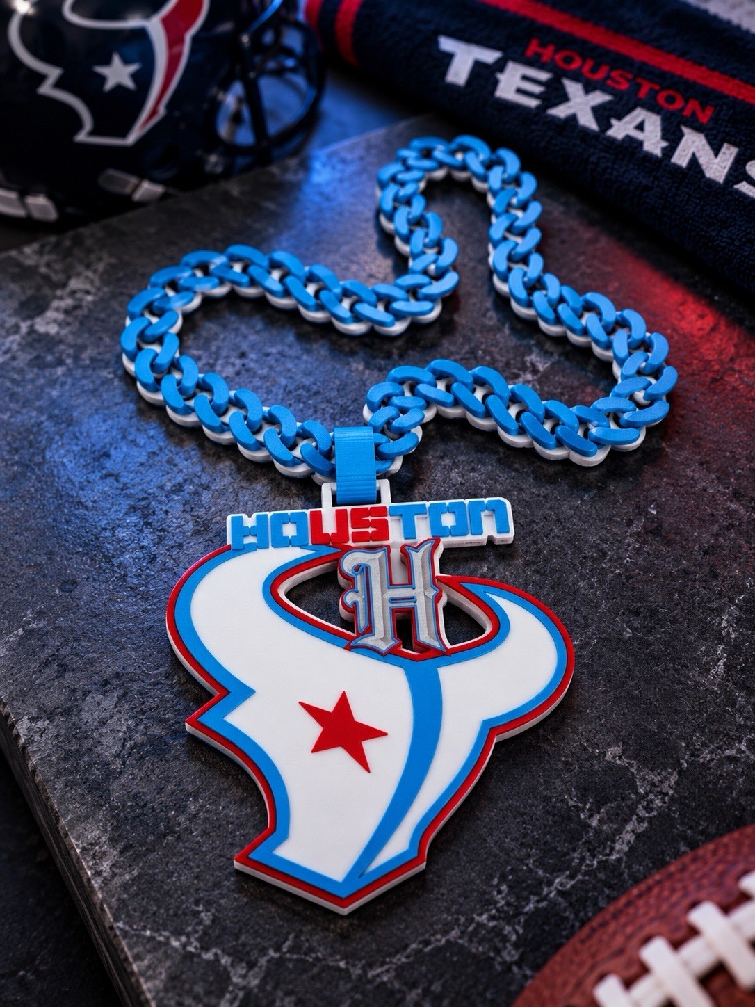 Houston Texans Inspired Oversized Hype Chain – Cuban Link Style LIGHT BLUE Houston Texans Inspired Oversized Hype Chain – Cuban Link Style LIGHT BLUE