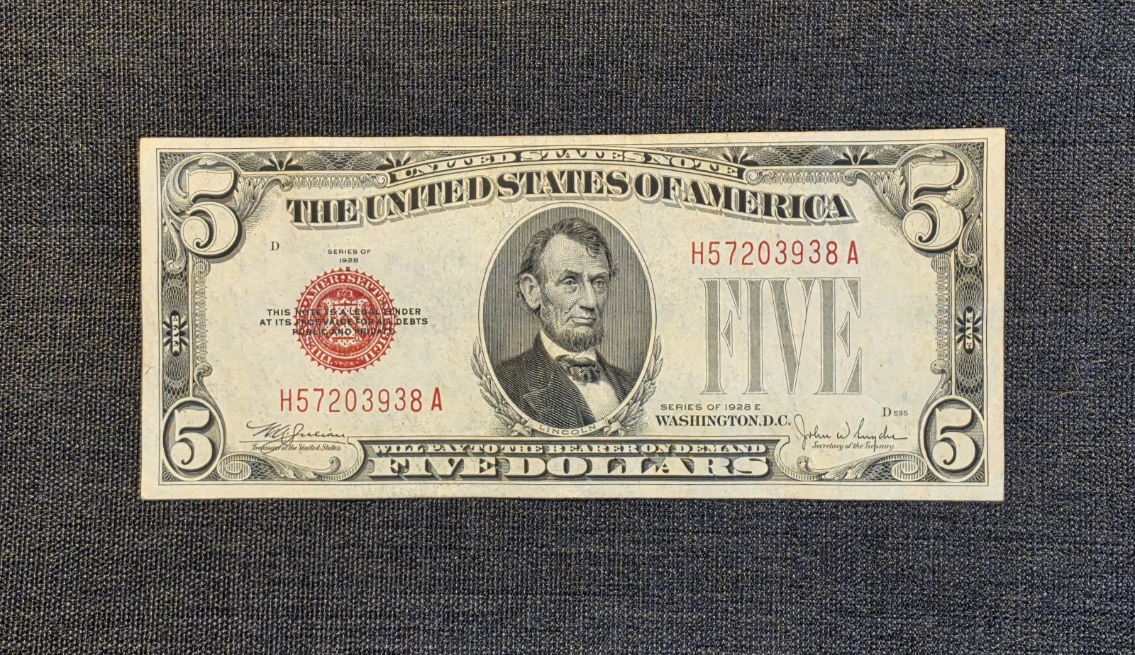  1928E $5 Red Seal Legal Tender Note Fr. 1530 \