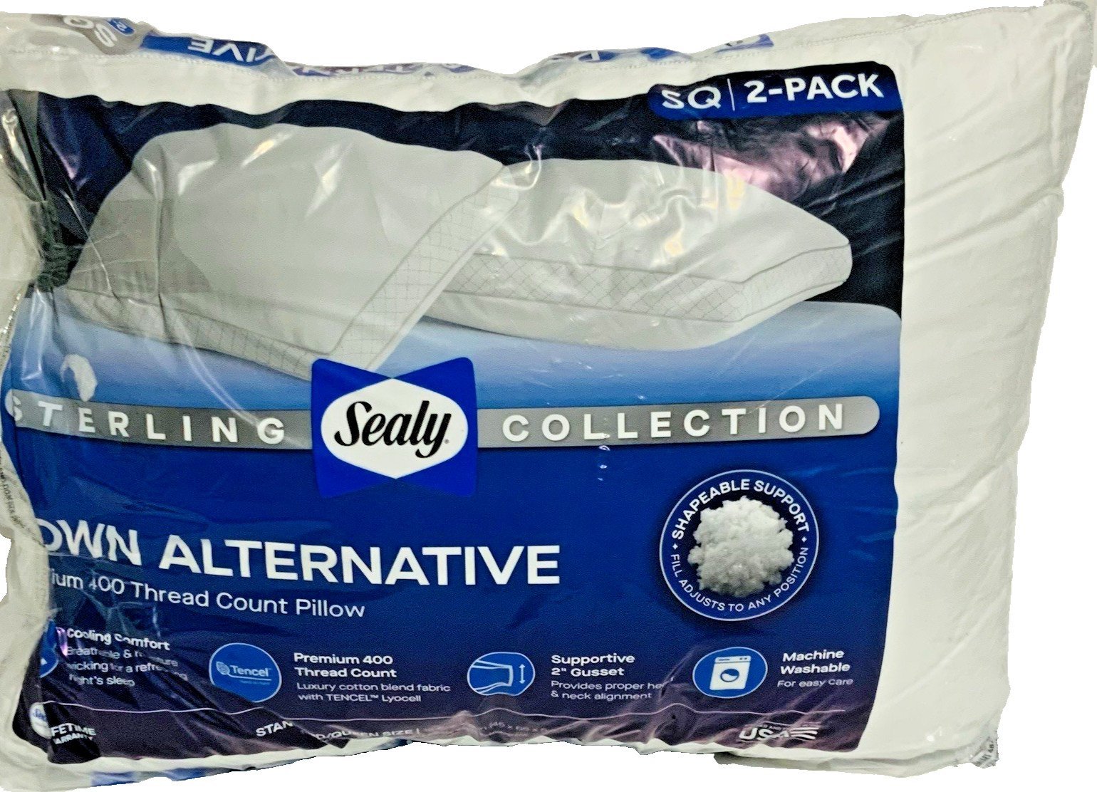 Sealy Sterling Down Alternative 400 Thread Count Pillow, Standard/Queen (2 Pack) Sealy Sterling Down Alternative 400 Thread Count Pillow, Standard/Queen (2 Pack)