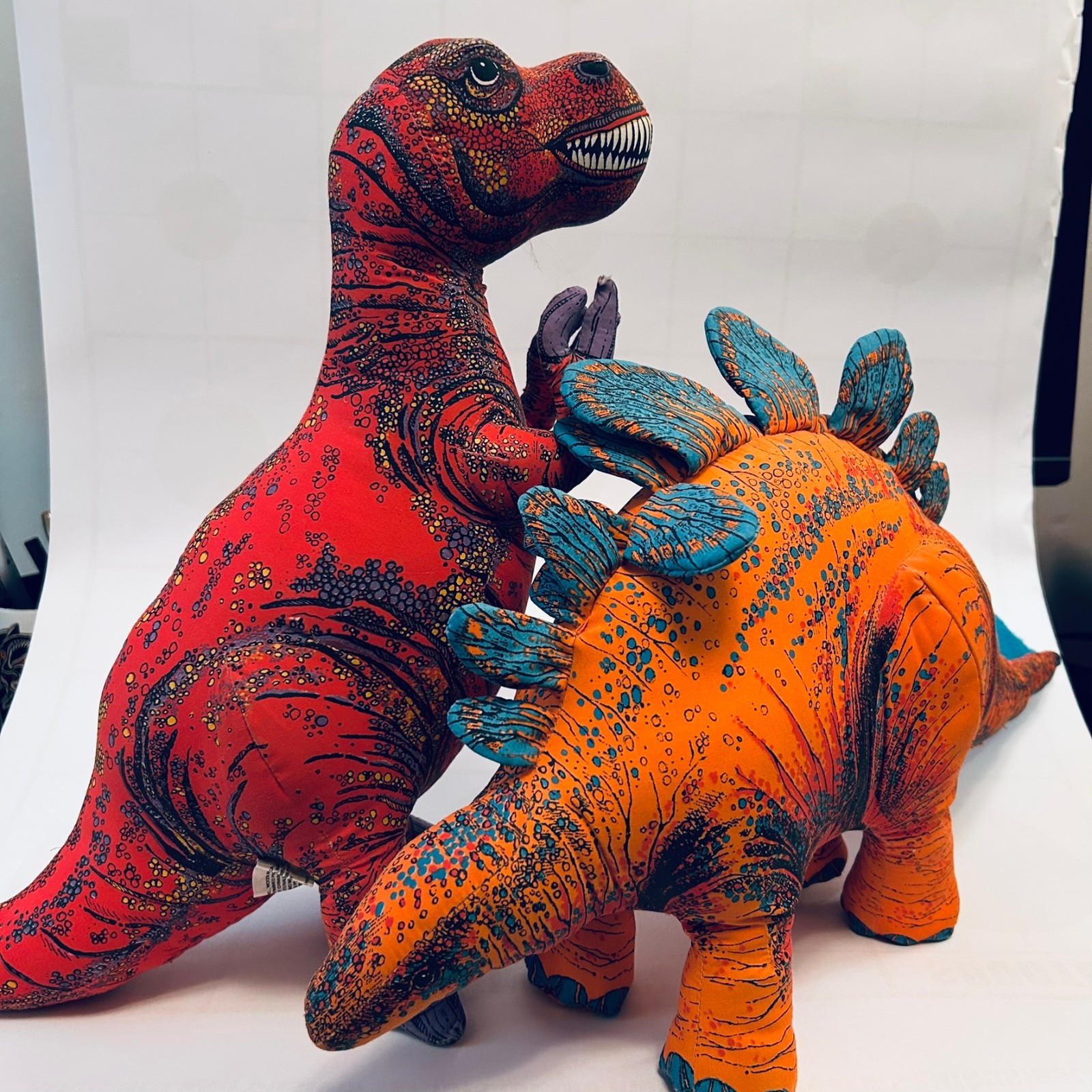Vintage 1992 Applause Dinosaur Plush Pair T-Rex Stegosaurus Determined Prod