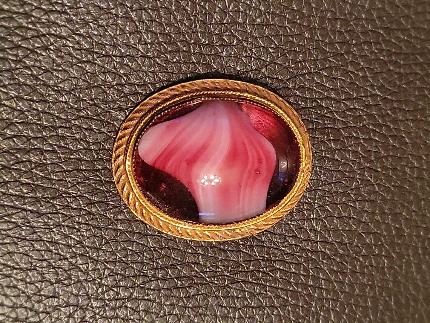 VTG Robert Black Brooch Pin Pendant Goldtone Multi Pink Swirl Glass Cabochon... VTG Robert Black Brooch Pin Pendant Goldtone Multi Pink Swirl Glass Cabochon...