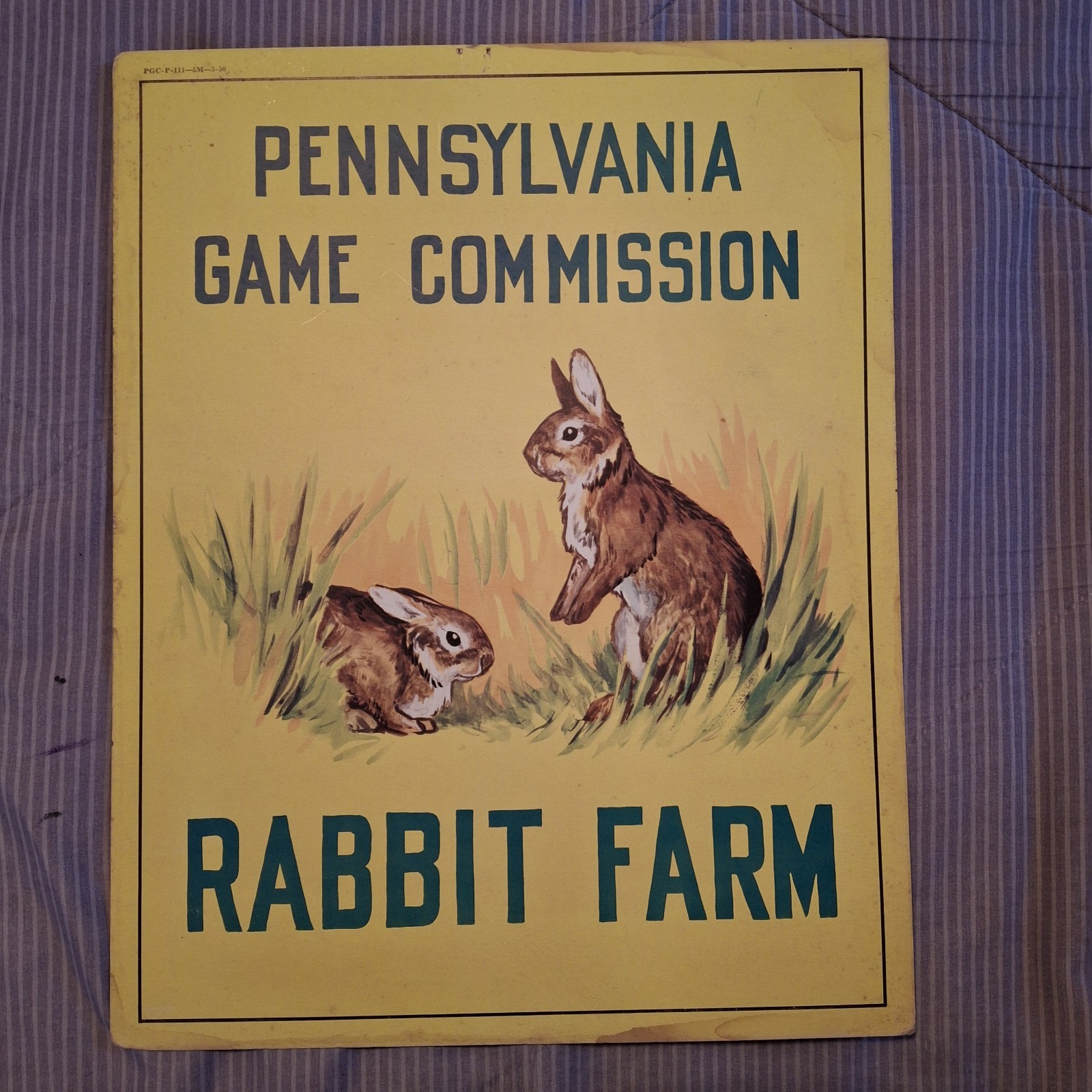 Vintage 1950 Pennsylvania Game Commission Rabbit Farm Poster Original Last One