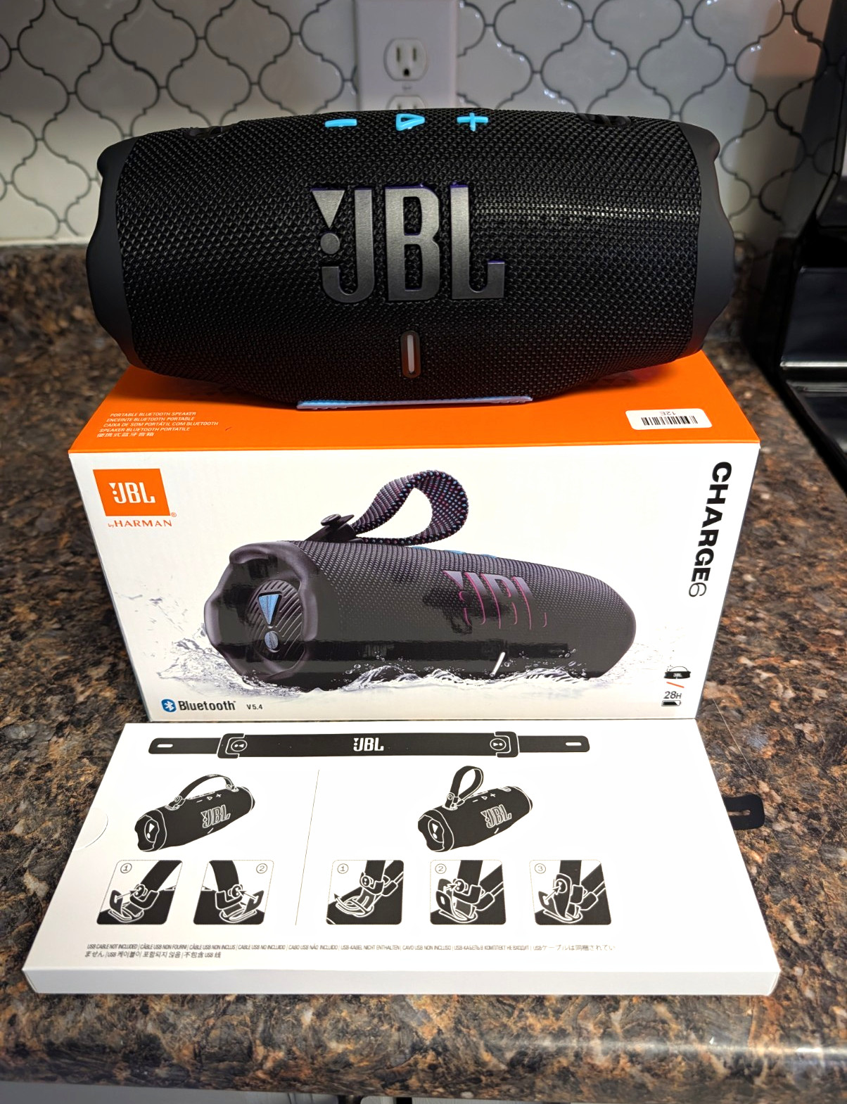 No App Bluetooth Only JBL Charge 6 Portable Bluetooth Speaker, Black And Blue