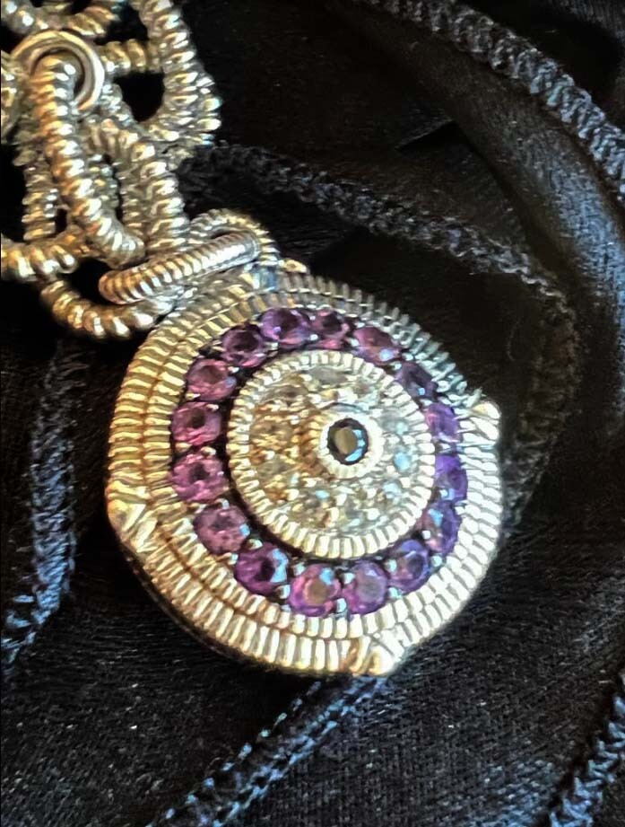 SALE LUXURY GIFT Judith Ripka Silver Sapphire Evil Eye Charm Bracelet 7.5”