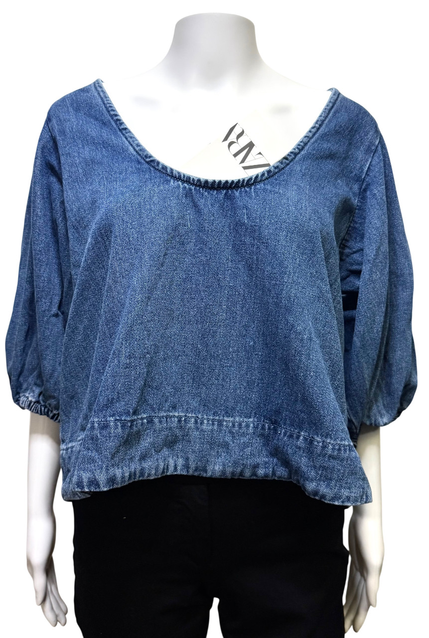 Zara Denim The Robin Blouse Blue Puff Sleeves Cropped Size XL New With Tags Zara Denim The Robin Blouse Blue Puff Sleeves Cropped Size XL New With Tags