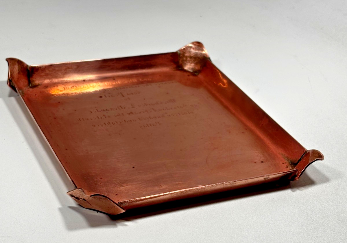 Antique 1916 Solid Copper Arts & Crafts Mission Wedding Announcement Tray 6X5.5 Antique 1916 Solid Copper Arts & Crafts Mission Wedding Announcement Tray 6X5.5