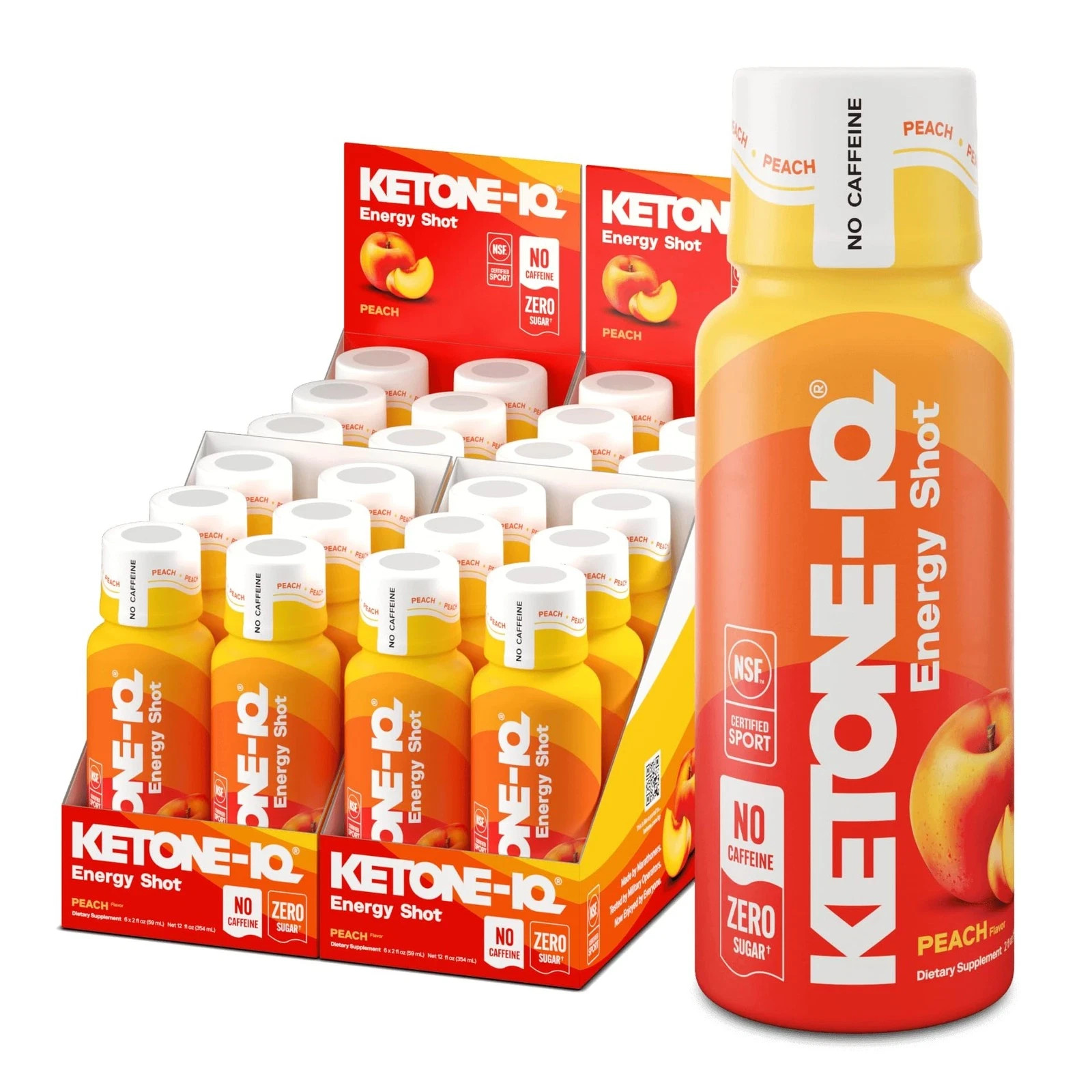 Ketone-IQ No Caffeine Ketone Shots for Focus, Peach, 24 Pack, Caffeine free