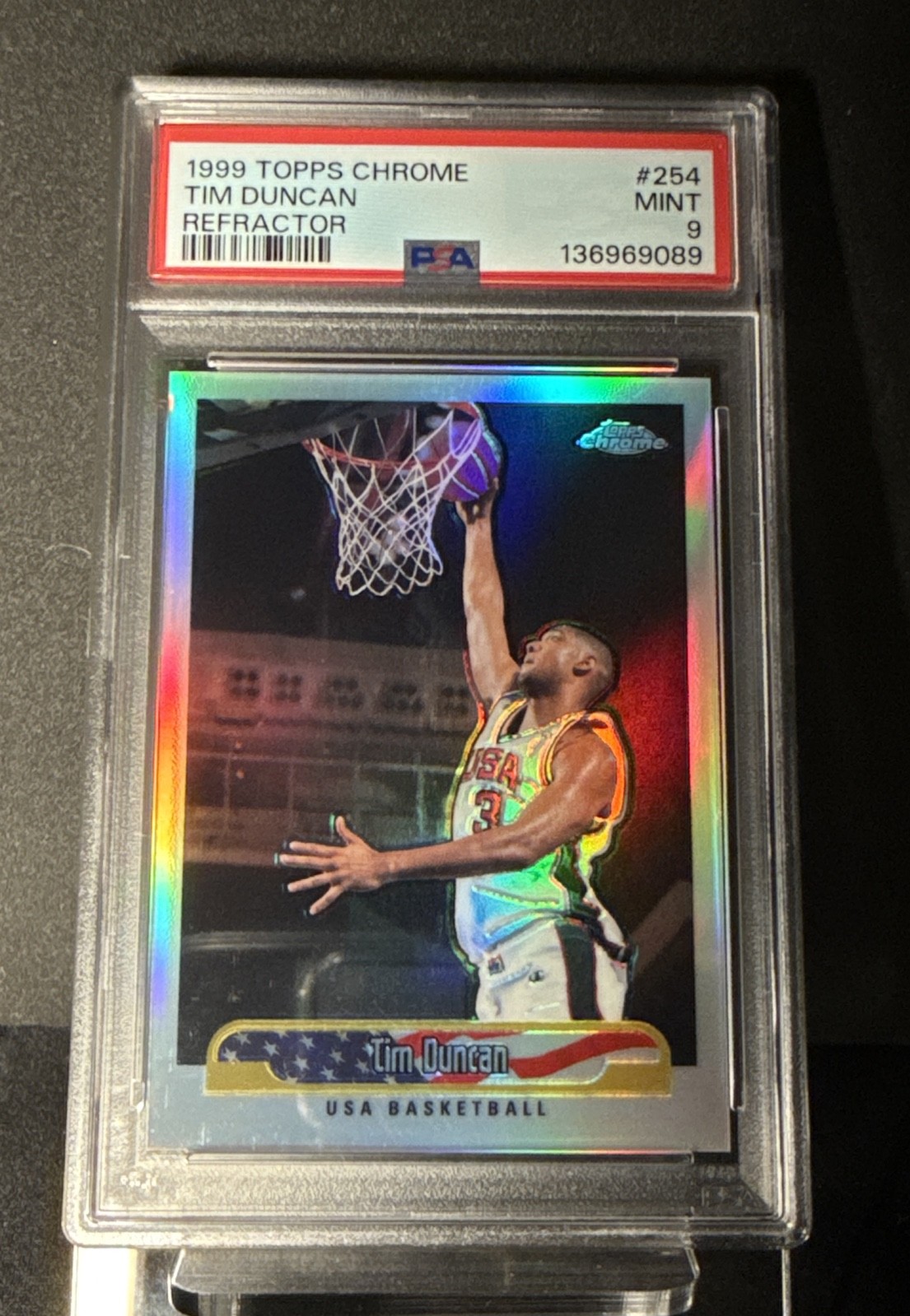 1999-00 Topps Chrome - USA Basketball Tim Duncan #254 Refractor PSA Mint 9 slab