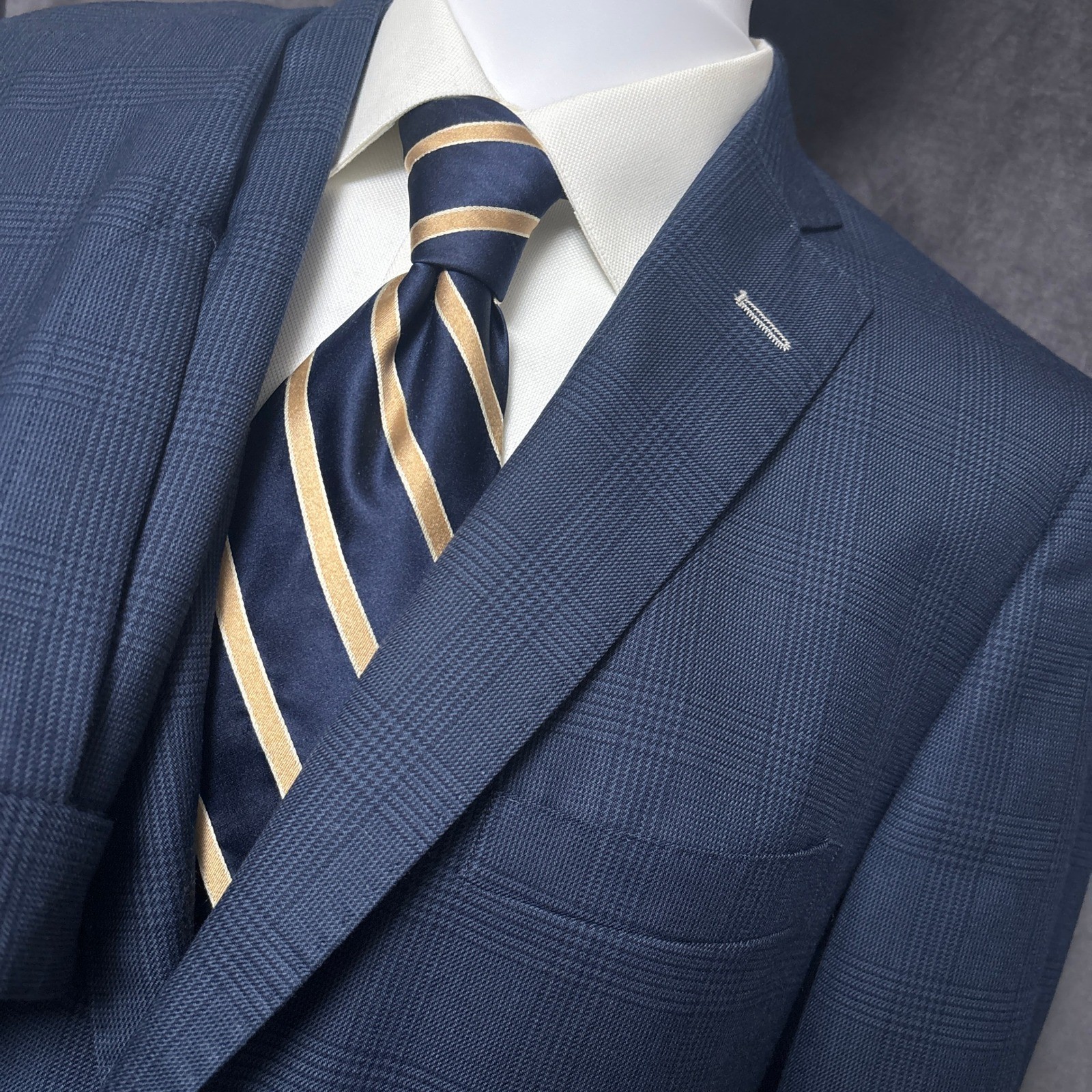 Tom James Suit 40R 35x30 Blue Glen Plaid Holland Sherry Professional Business