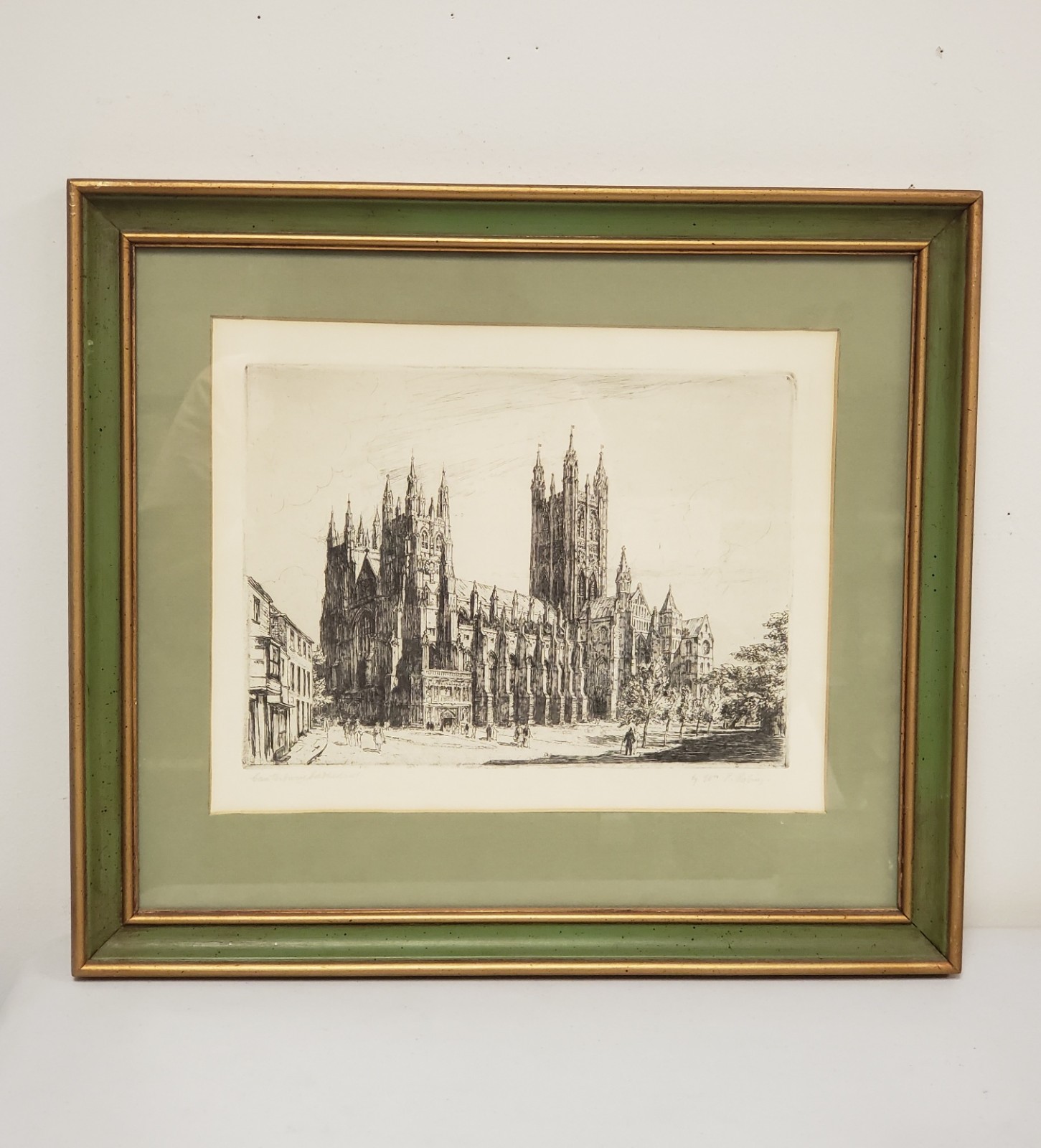 Framed Signed William Palmer Robins VTG Canterbury Cathedral Etching Print GC