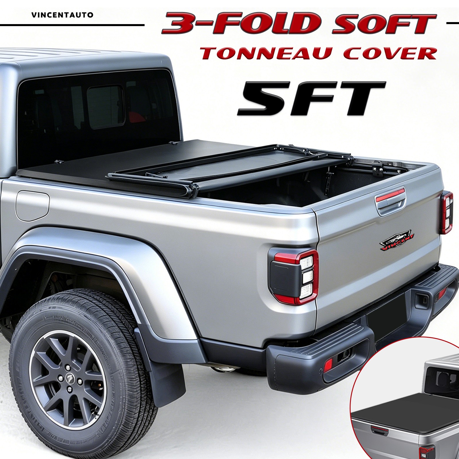 Soft Tri-Fold Tonneau Cover FOR 2020-2026 Jeep Gladiator JT 5FT Truck Bed Cover