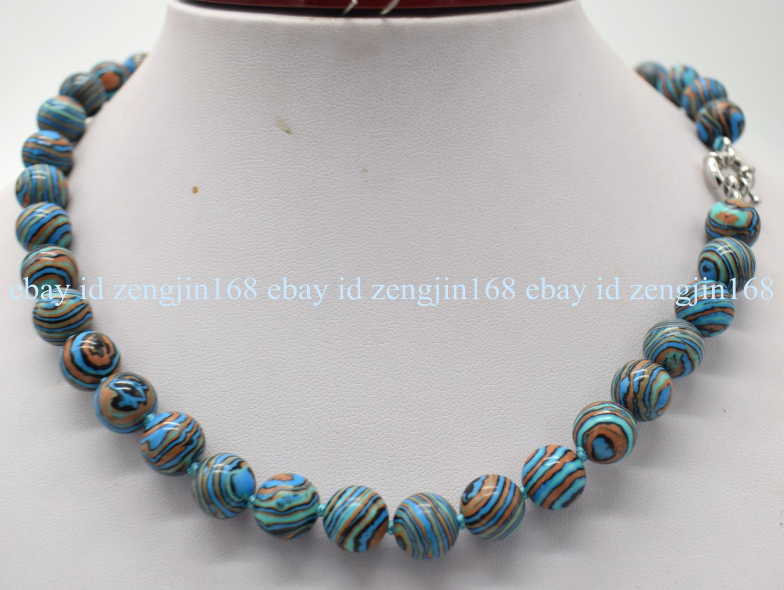 Pretty 6/8/10/12mm Blue Striped Turquoise Round Gemstone Beads Necklace 18\