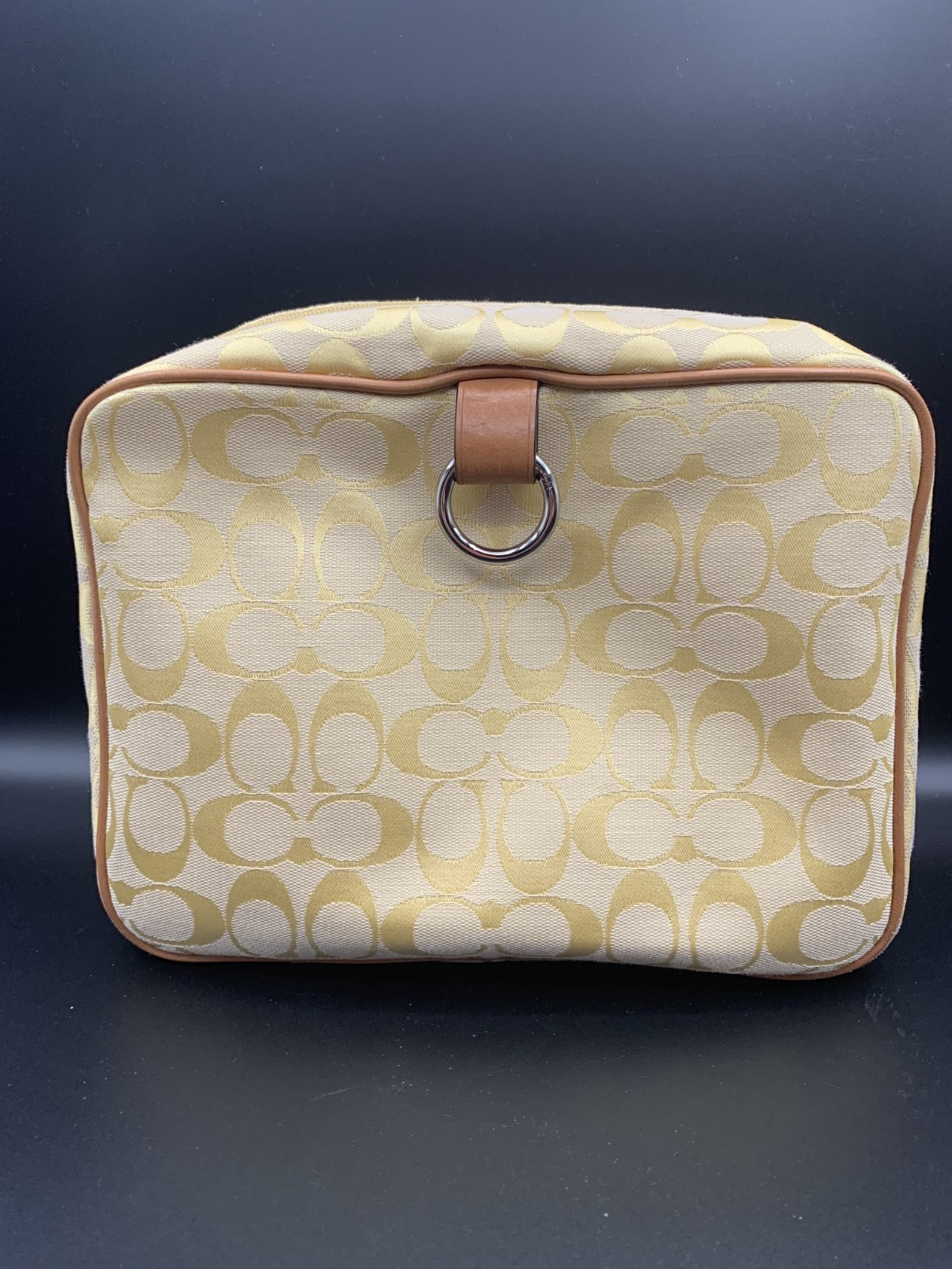 Genuine Coach Large Gold Yellow Travel Toiletry Cosmetic Bag Case Genuine Coach Large Gold Yellow Travel Toiletry Cosmetic Bag Case