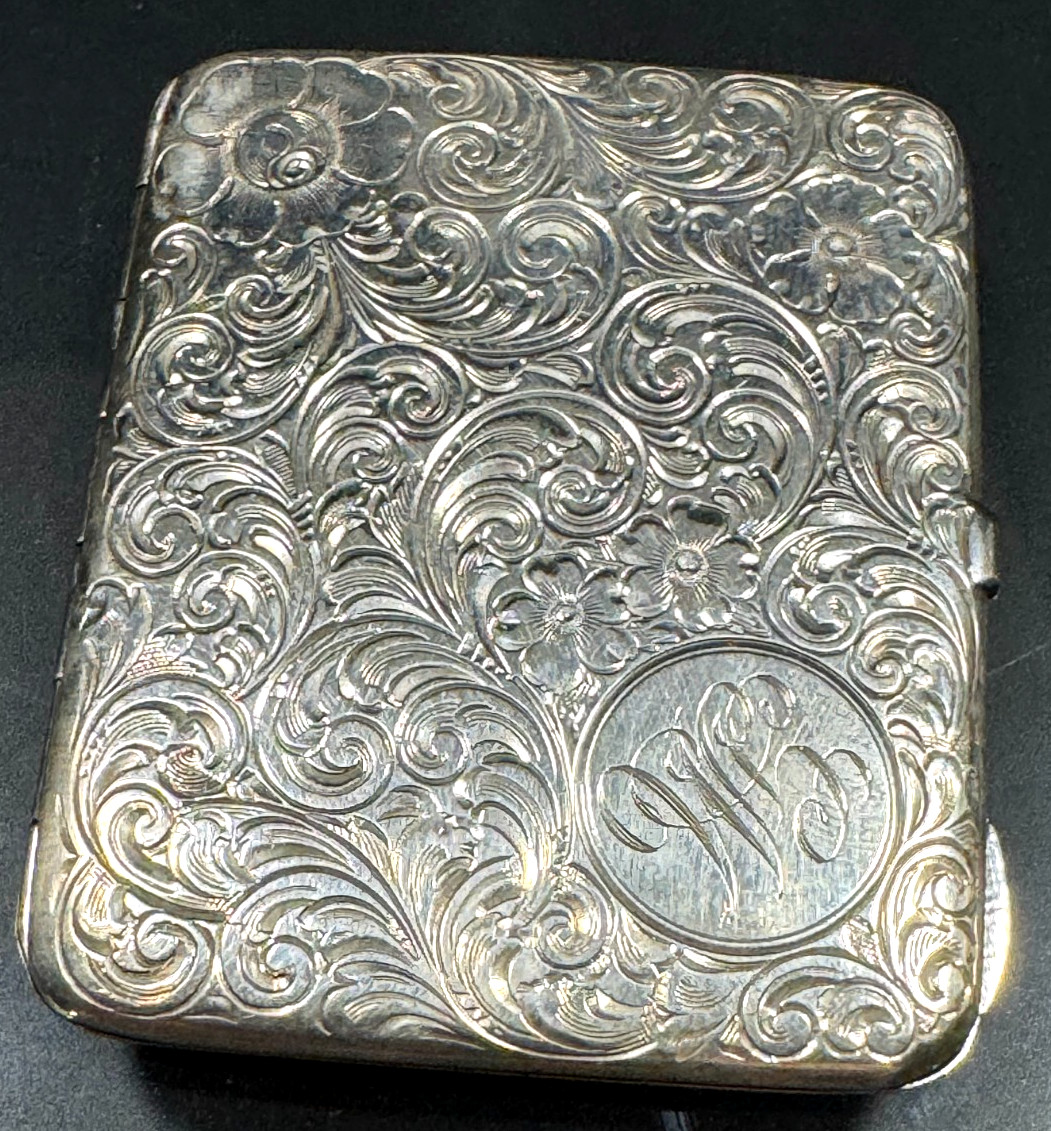 STERLING SILVER MINIATURE PHOTOGRAPH CASE 2 SIDED ANTIQUE 1916 ART NOUVEAU