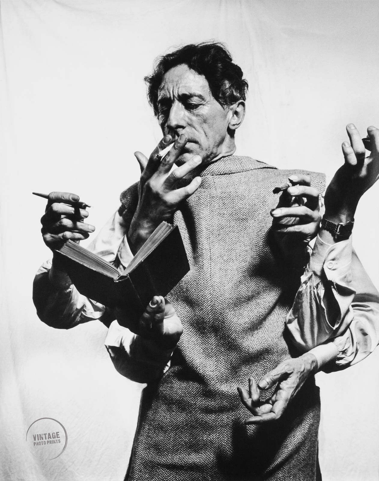 VTG Philippe Halsman Print Jean Cocteau Writer Poet Portrait Art 1949 Mat 16x19