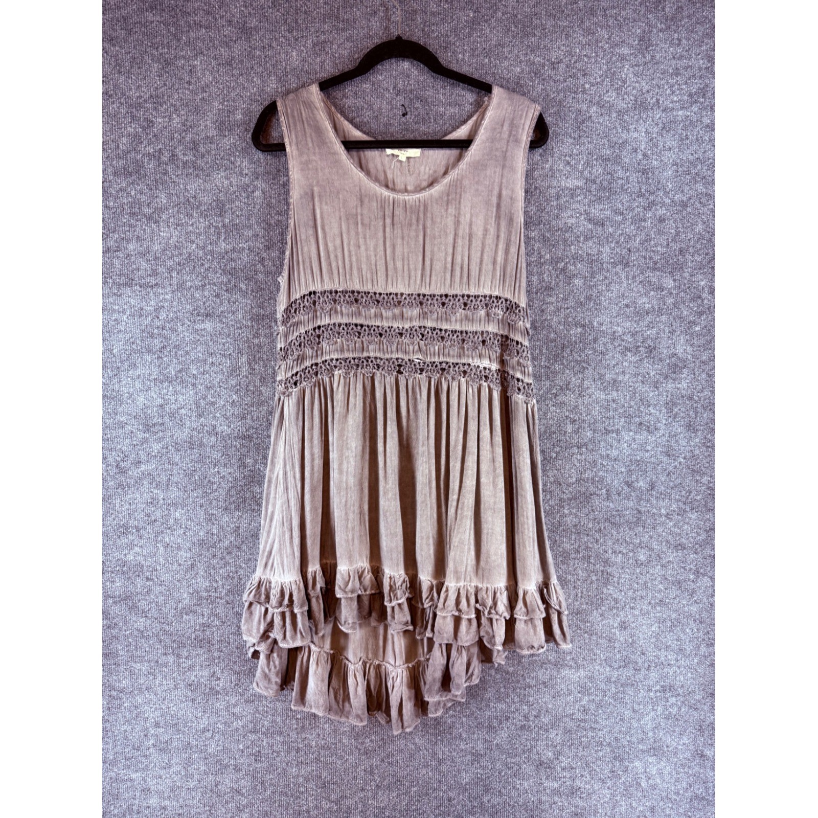 Entro Women Mauve Crochet Lace Ruffle High Low Tunic Tank Top Size L