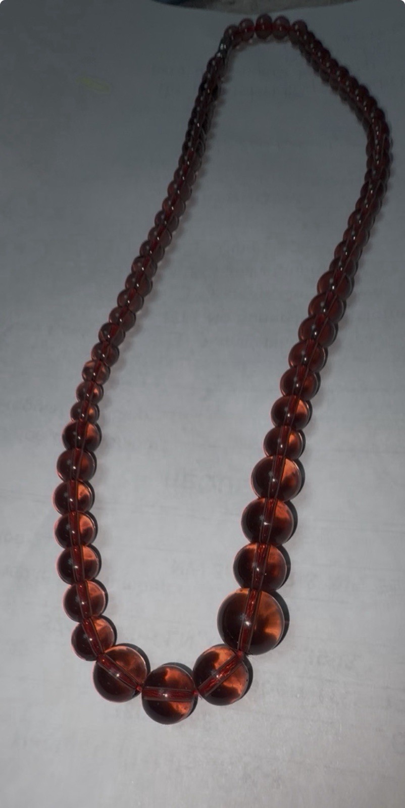 VTG Graduated Cherry Amber Bakelite Style Beaded Necklace Deep Red Translucent VTG Graduated Cherry Amber Bakelite Style Beaded Necklace Deep Red Translucent