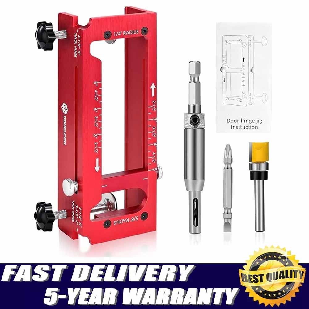 Door Hinge Jig, Aluminum Alloy Door Hinge Template Kit for Router, Adjustable Mo