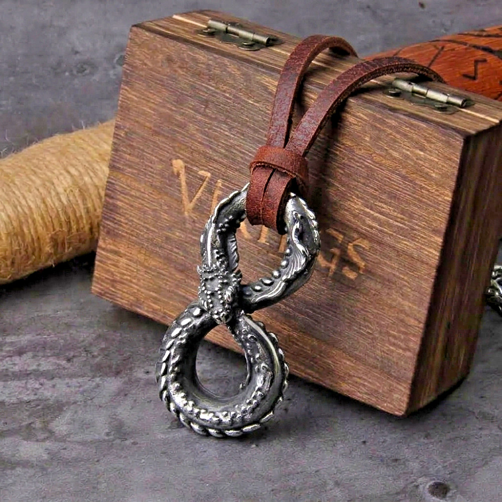 Ouroboros Double Snake Pendant Necklace Viking Serpent Leather Cord Gothic NEW