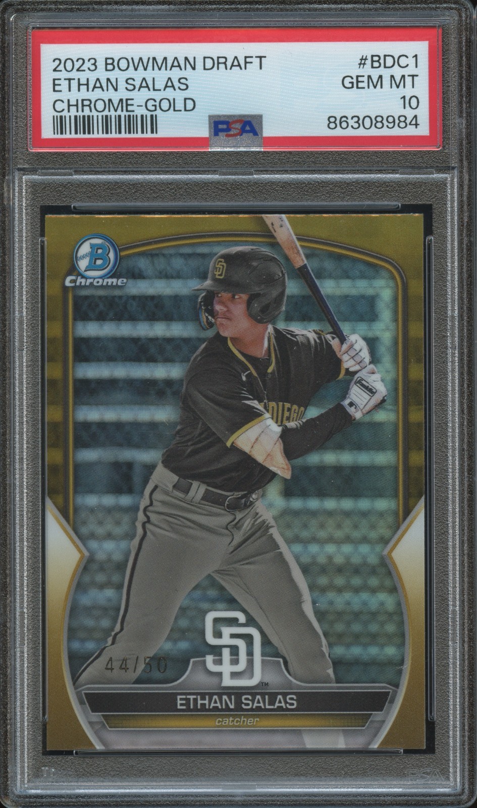 PSA 10 2023 BOWMAN CHROME DRAFT GOLD #BDC1 ETHAN SALAS RC/50