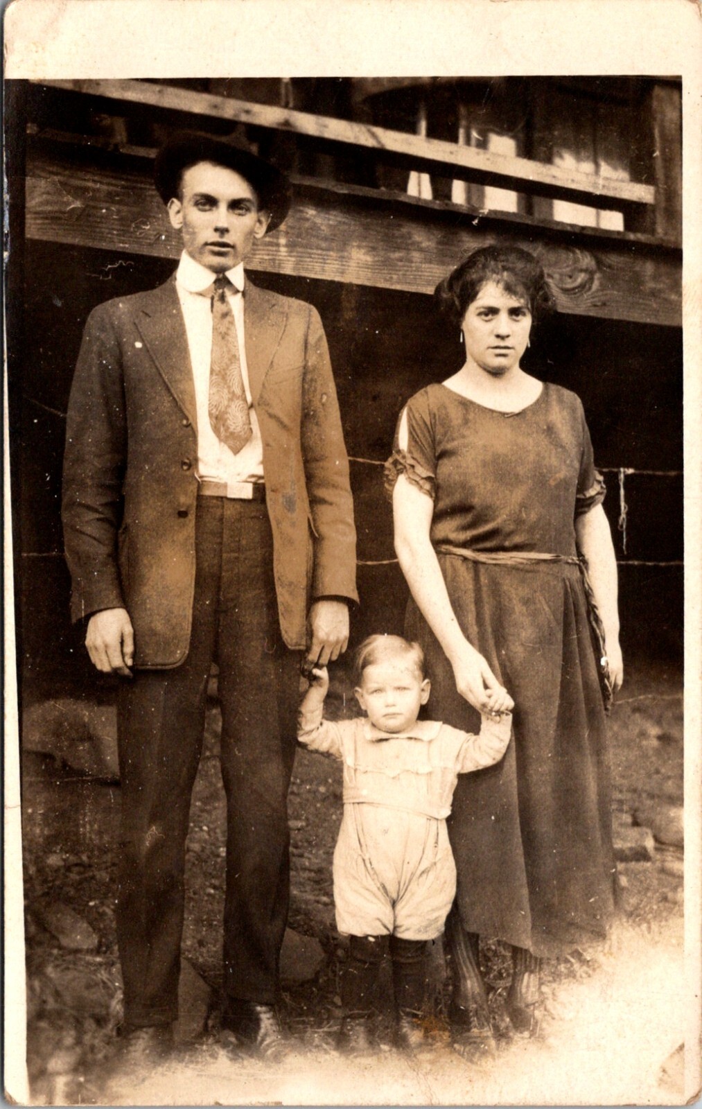 RPPC Postcard Young Man & Woman Couple Hold Hands with Child c.1918-1930   23181