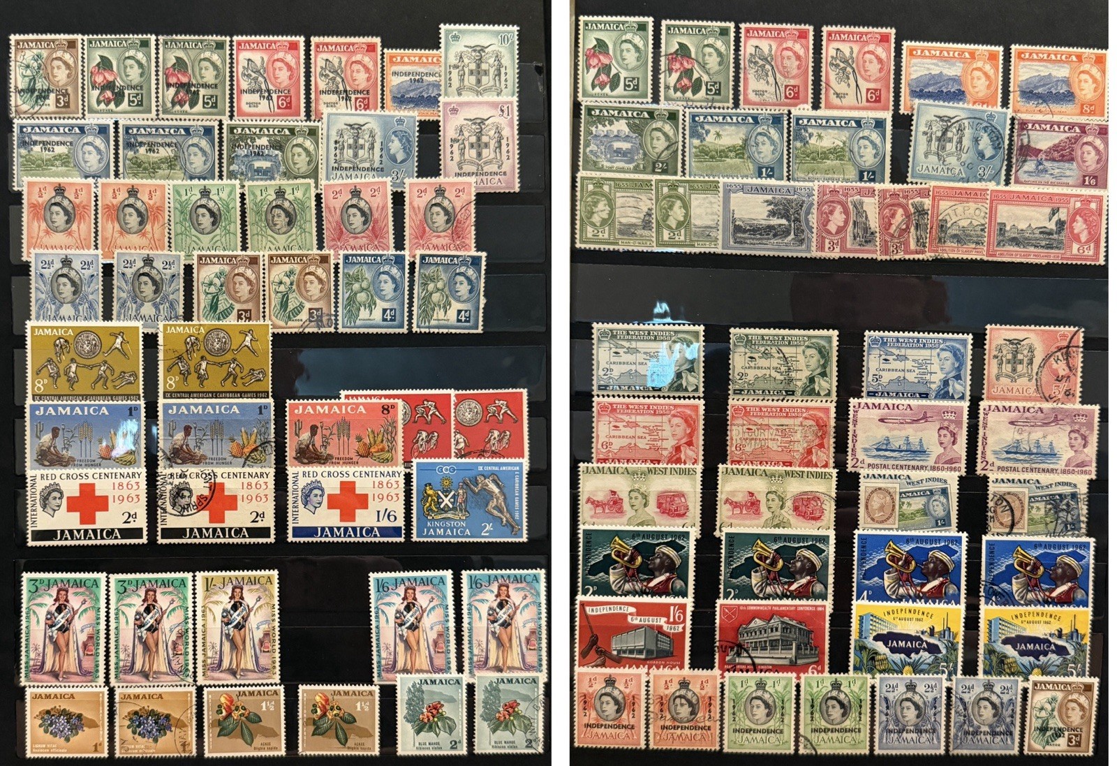 JAMAICA VINTAGE POSTAGE MINT AND USED STAMP COLLECTION QEII 1950S-60S OVERPRINTS