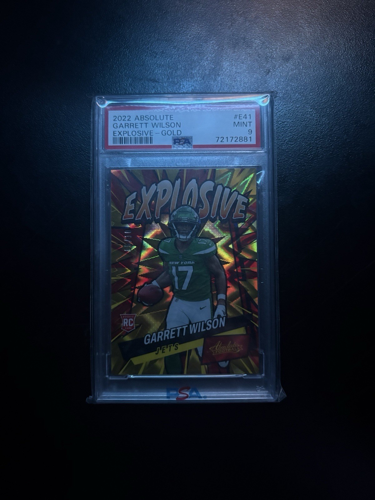 2022 Panini Absolute Garrett Wilson Explosive Gold #E41 /10 Jets PSA 9