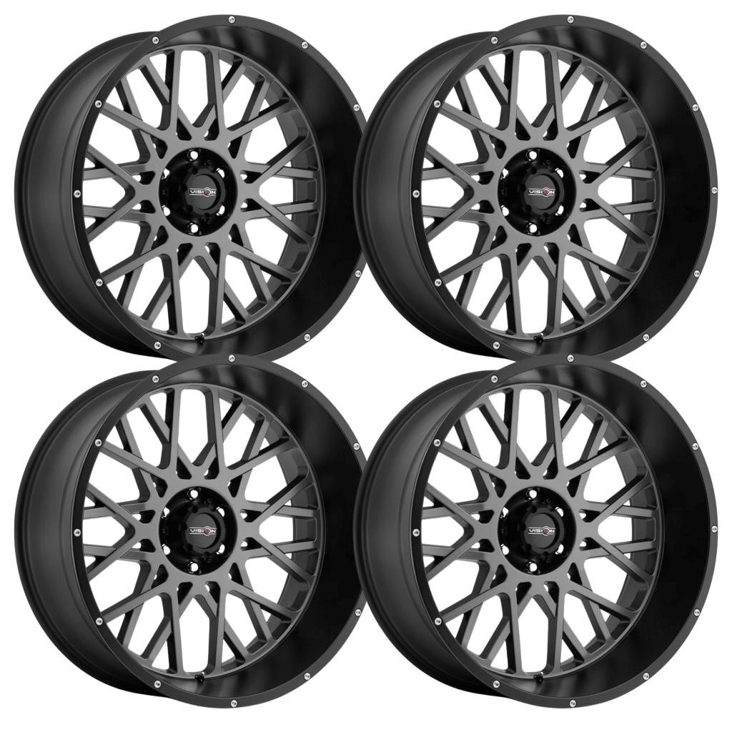 (Set-4) Vision Offroad 412 Rocker 22x10 8x6.5 -19mm Anthracite Wheels 22 inch