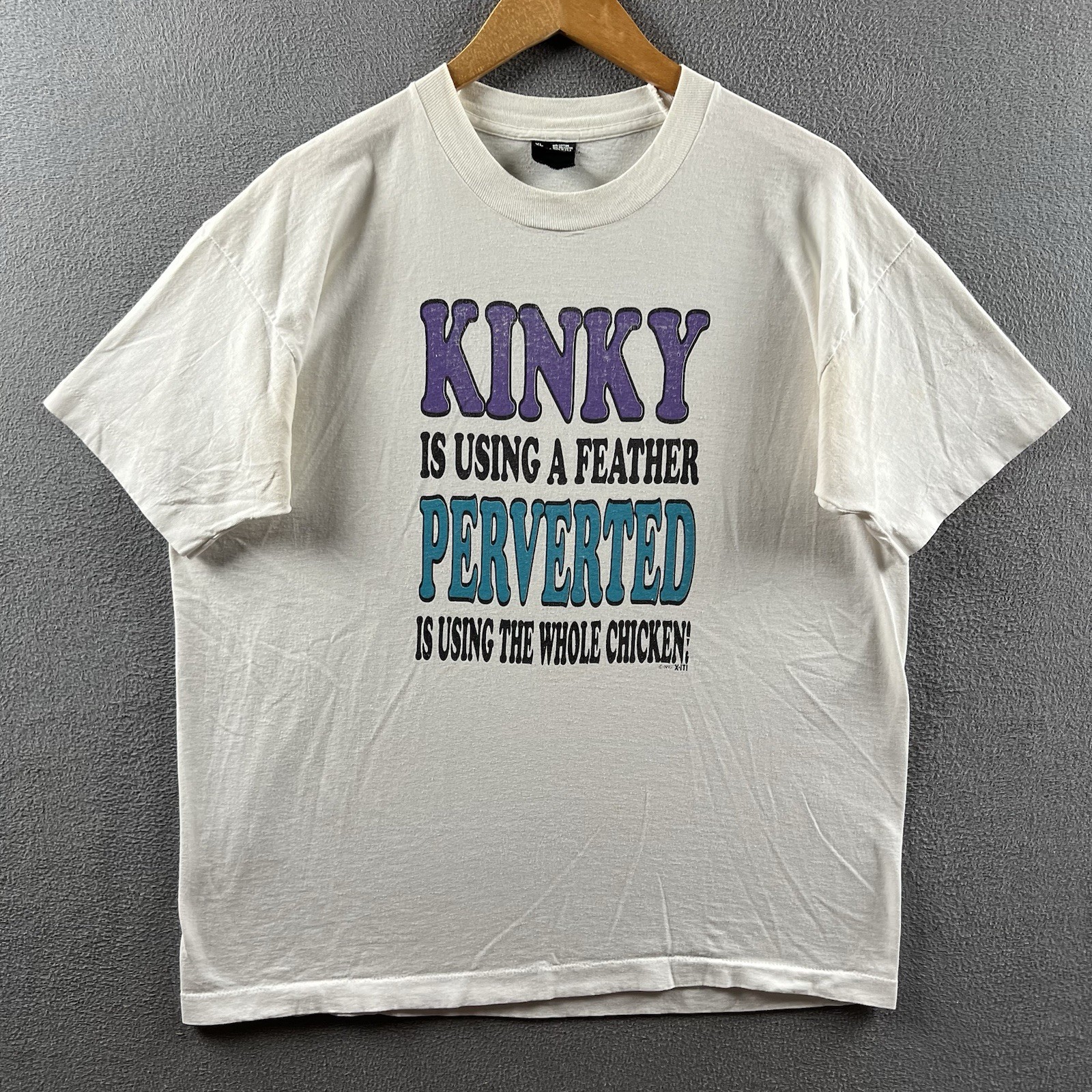 Vintage Kinky Shirt Mens XL 90s Single Stitch Funny Sex Humor BDSM Perv Joke Tee