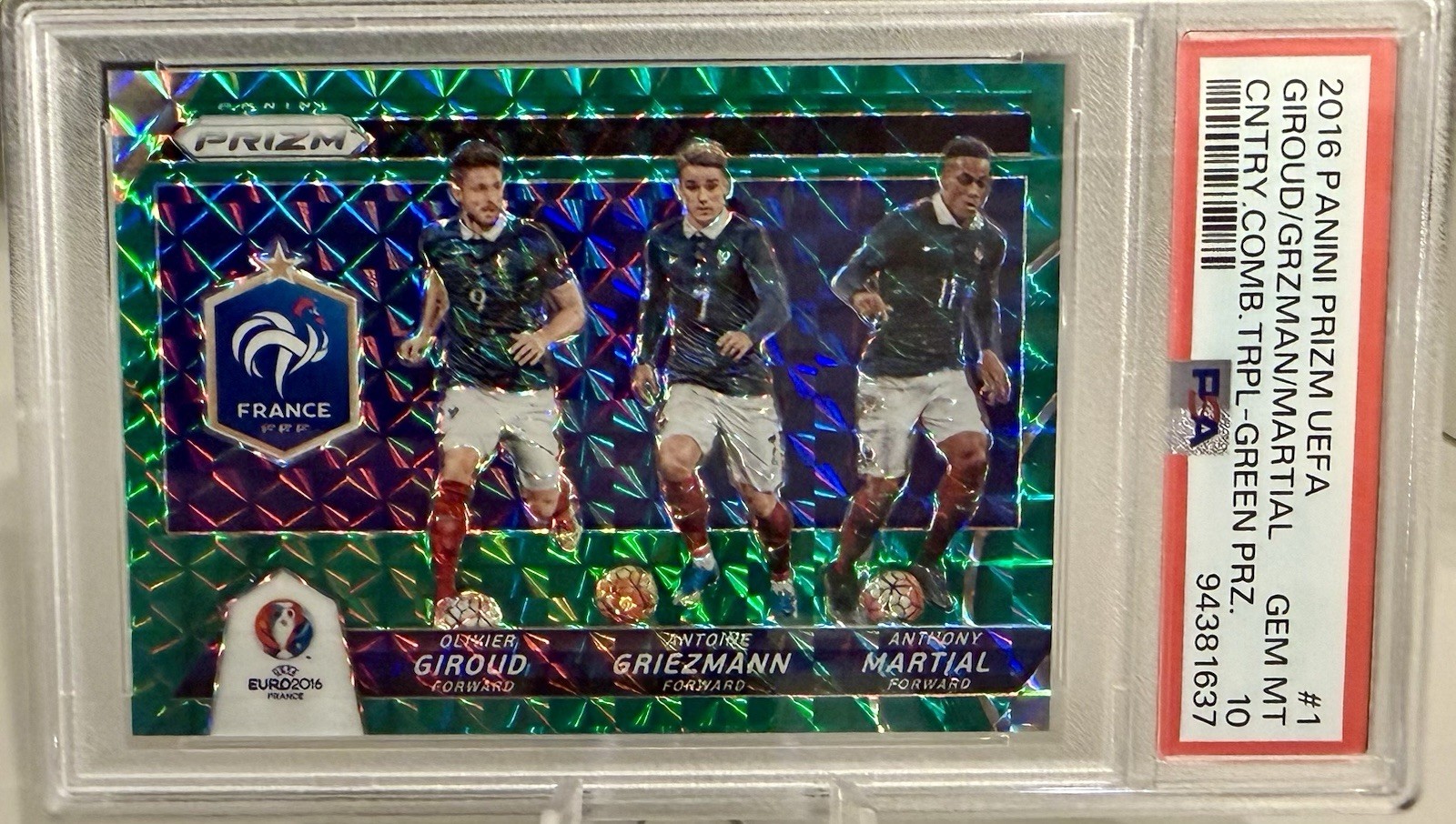 2016 Panini Prizm UEFA Euro Green Triple Prizm Giroud Griezmann Martial PSA 10 2016 Panini Prizm UEFA Euro Green Triple Prizm Giroud Griezmann Martial PSA 10