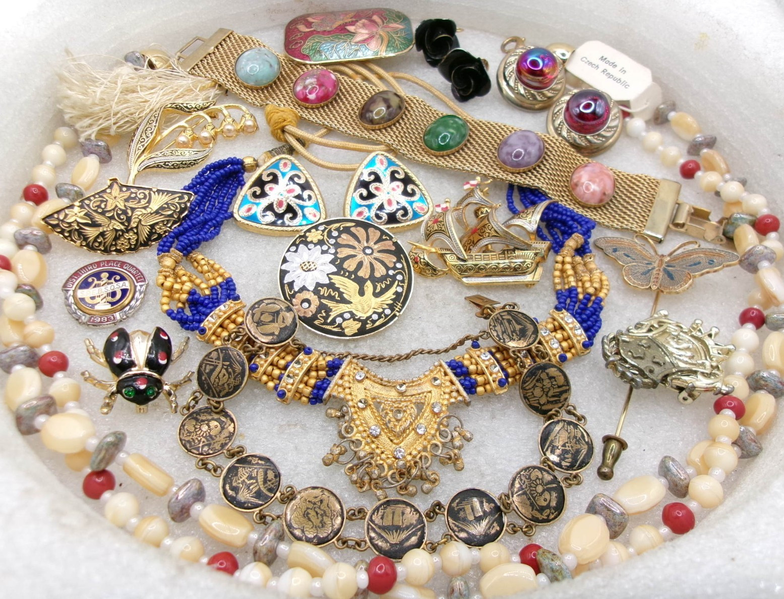 Mixed Lot~Antique & Older Vintage Jewelry~DAMASCENE~CLOISONNE~CZECH~1 925 PIN Mixed Lot~Antique & Older Vintage Jewelry~DAMASCENE~CLOISONNE~CZECH~1 925 PIN