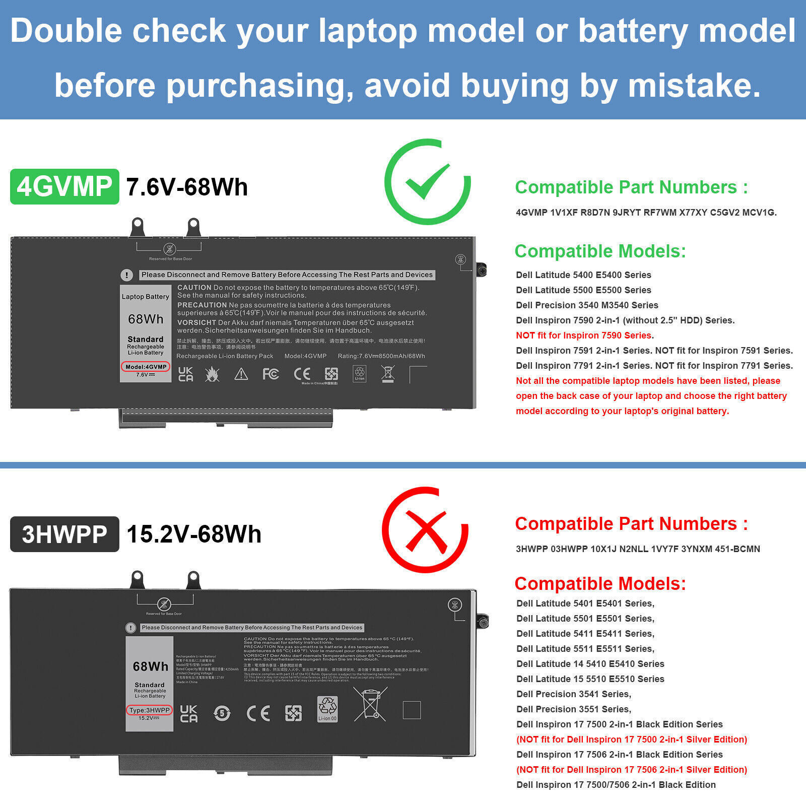 🧡LOT 1-30x 4GVMP Battery For Dell Latitude 5400 5500 Precision M3540 9JRYT 68Wh 🧡LOT 1-30x 4GVMP Battery For Dell Latitude 5400 5500 Precision M3540 9JRYT 68Wh