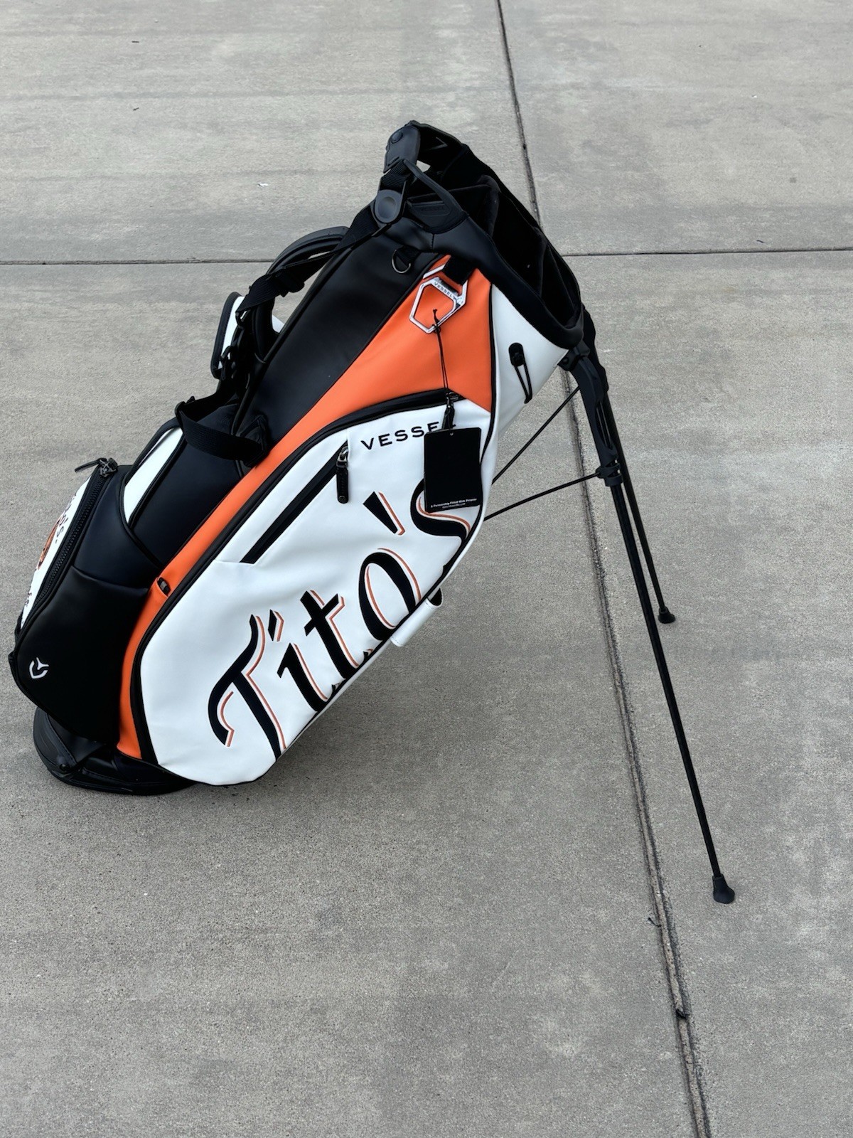 VESSEL Tito\'s Vodka x Vessel Stand Golf Bag Faux Leather 4-Way Black/White
