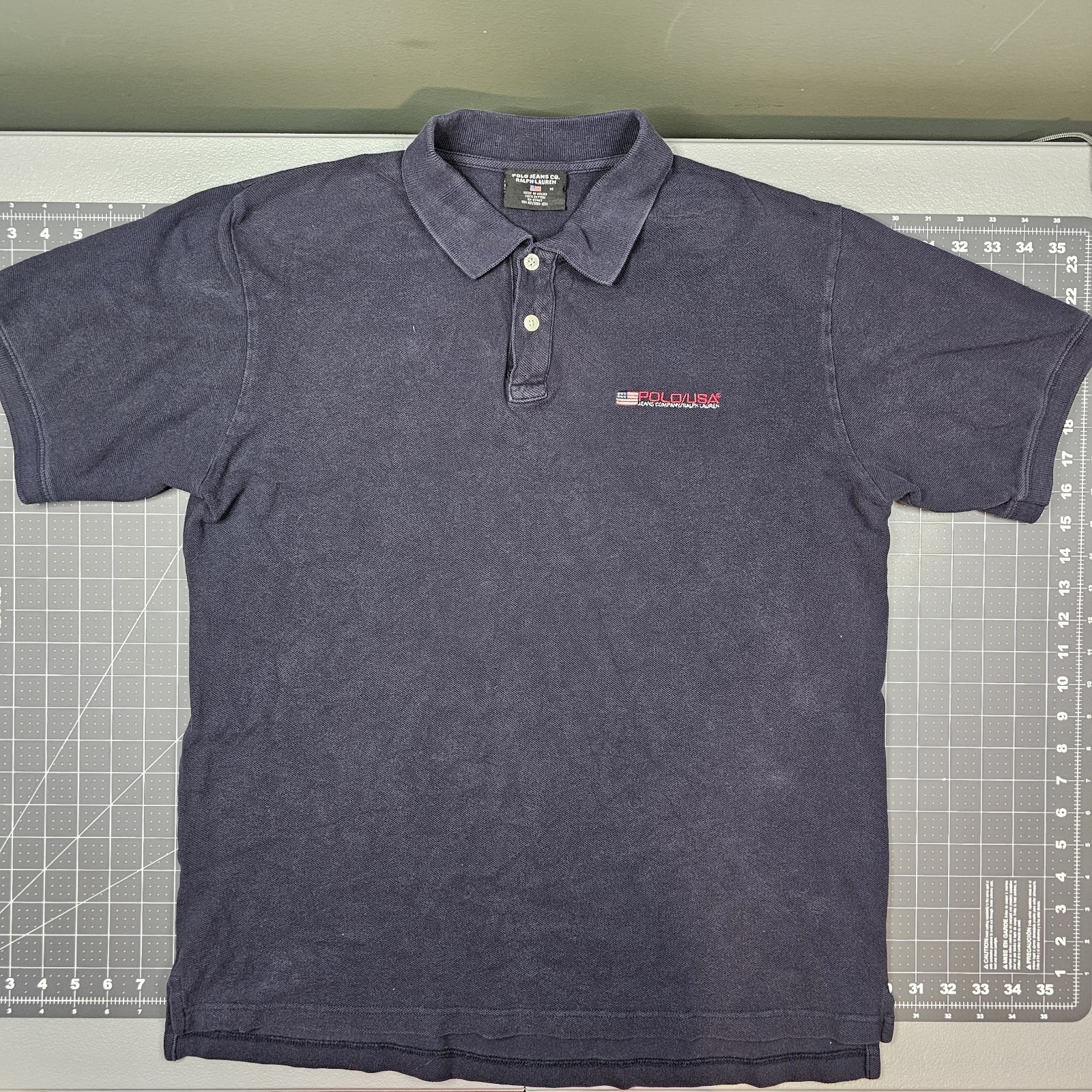 Vintage Polo Jeans Co Shirt Mens Medium Black 90s Pique Knit Preppy Tennis Golf
