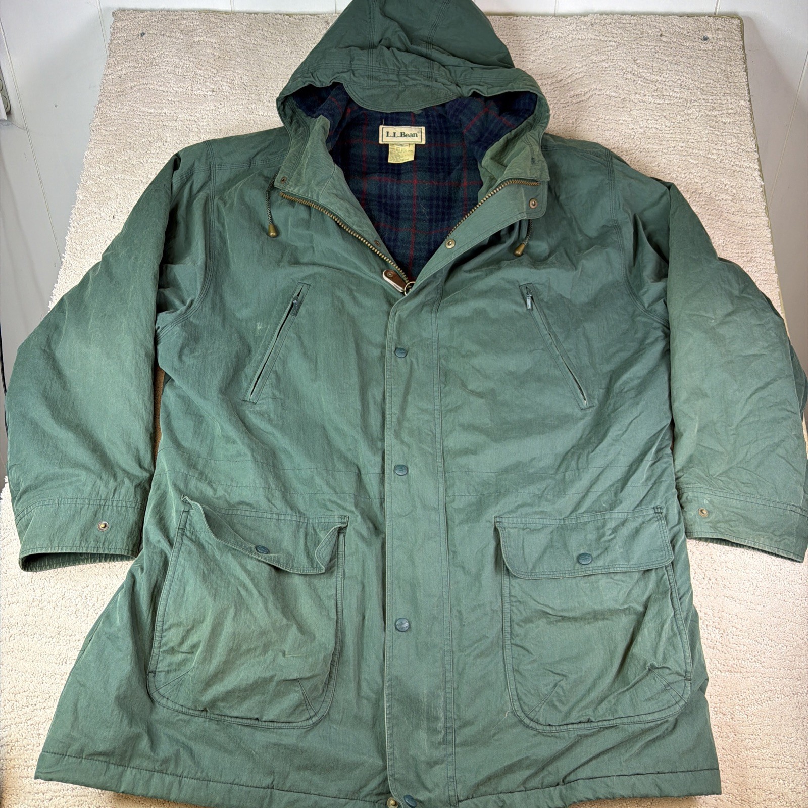 Men’s Vintage L.L. Bean 2XLT Hooded Parka Wool Flannel Lined Jacket Coat
