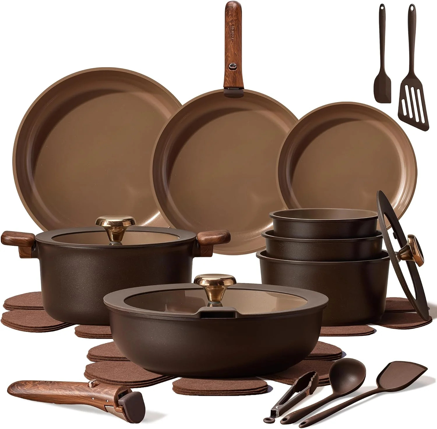 25pcs Ceramic Cookware Set, Pots and Pans Set with Detachable Handle