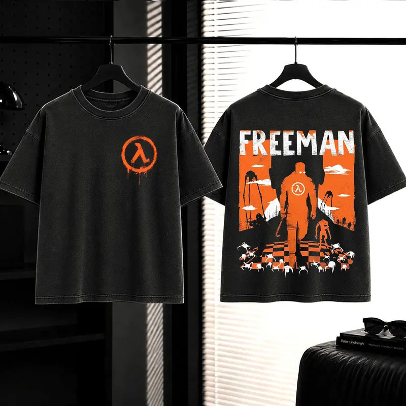 Half-Life Vintage Washed T-Shirt Freeman Crowbar Graphic Tee, Science Half-Life Vintage Washed T-Shirt Freeman Crowbar Graphic Tee, Science