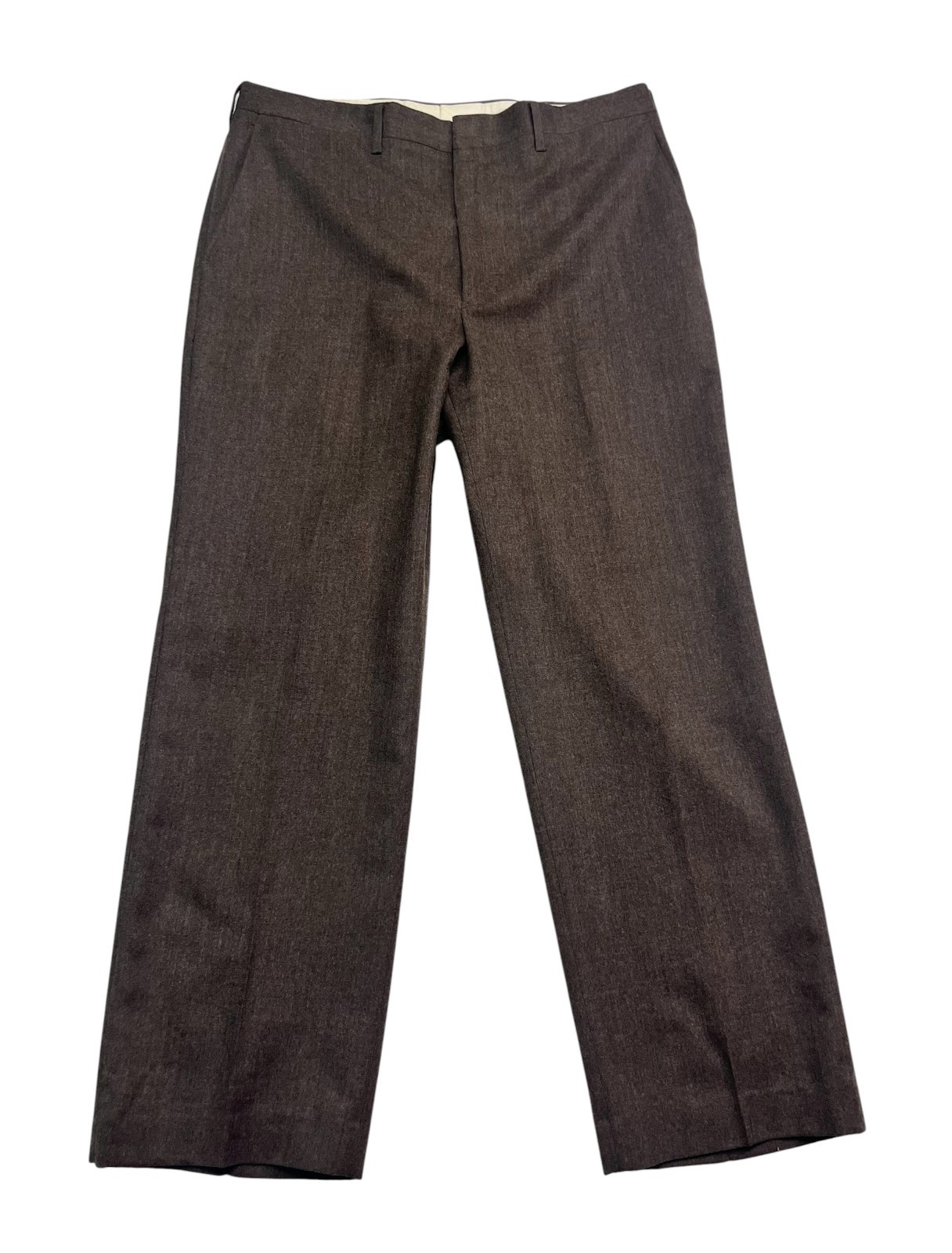 vtg Haggar 36x30 Brown Dress Pants Trousers Flannel Worsted Wool USA Flat Front