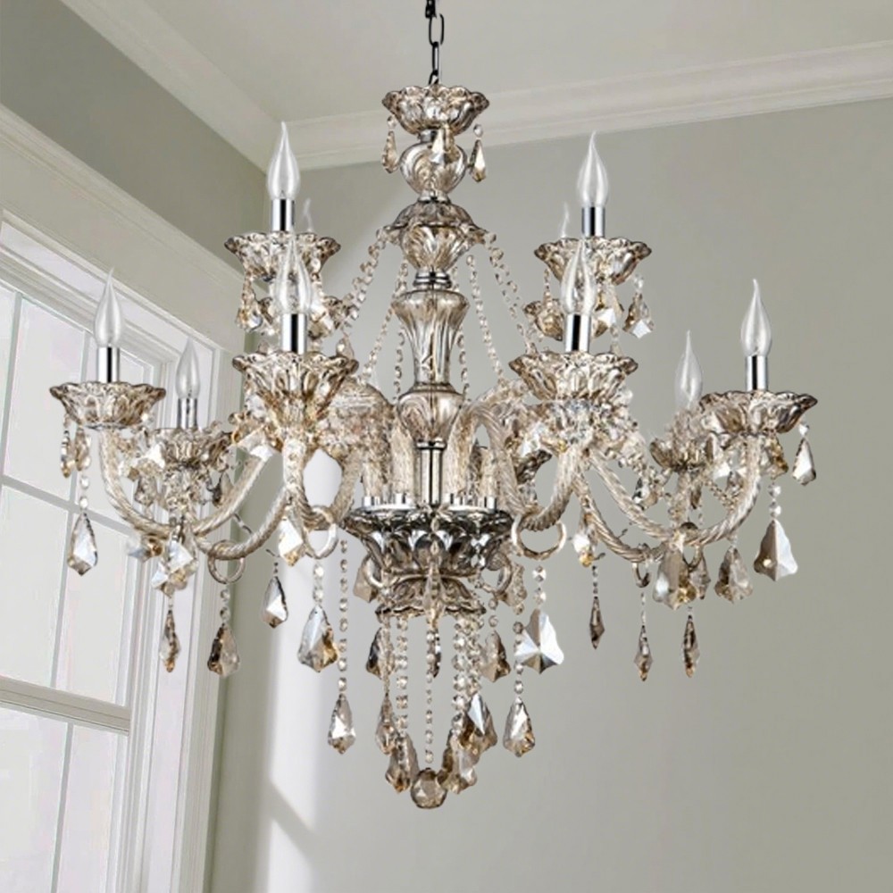 Luxury Crystal Chandelier Cognac Vintage Pendant Lighting Candle Light Deco