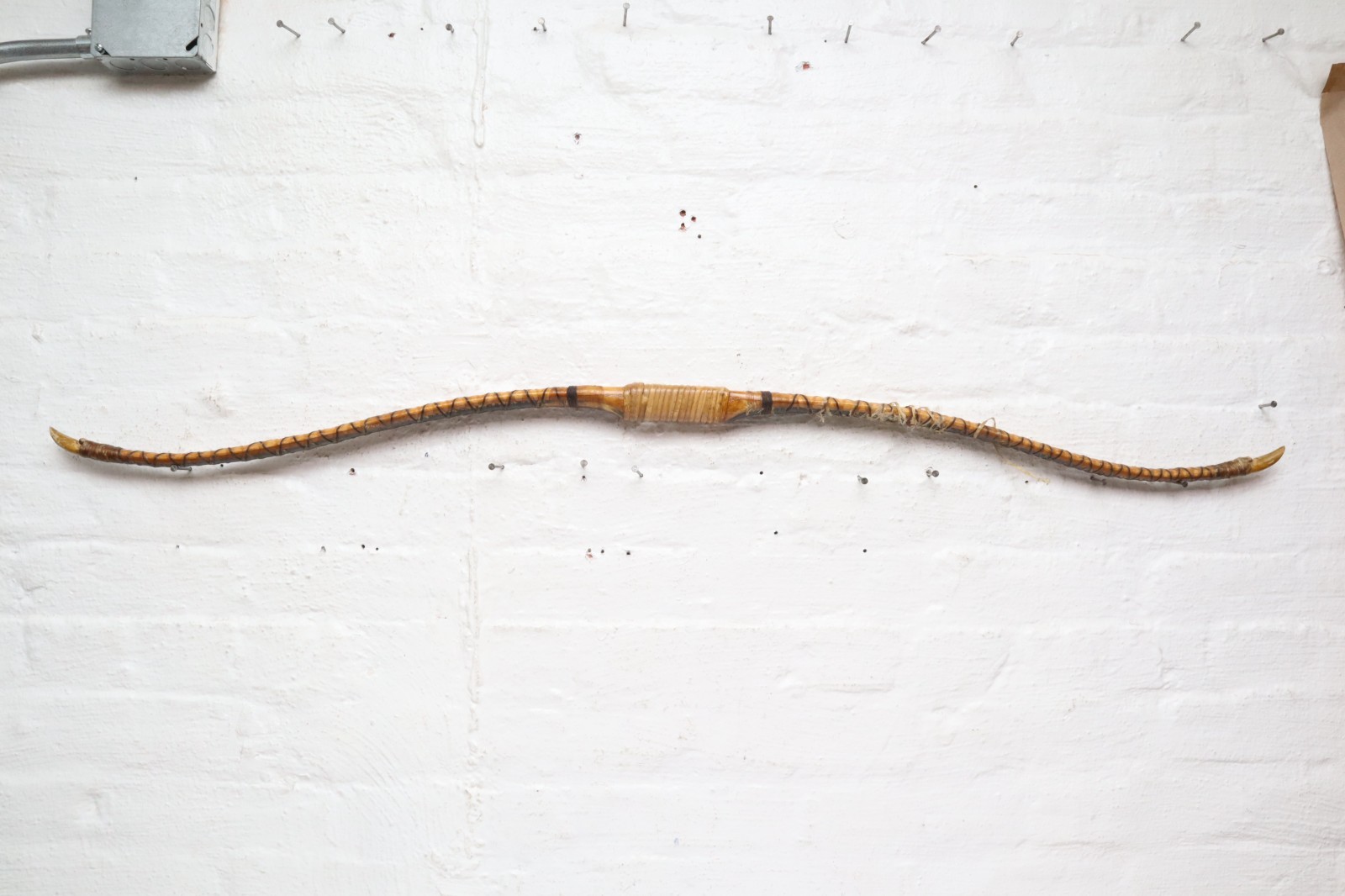 Antique RARE Native American Plains Indian SINEW Wrapped Bow Wood Painted 47\