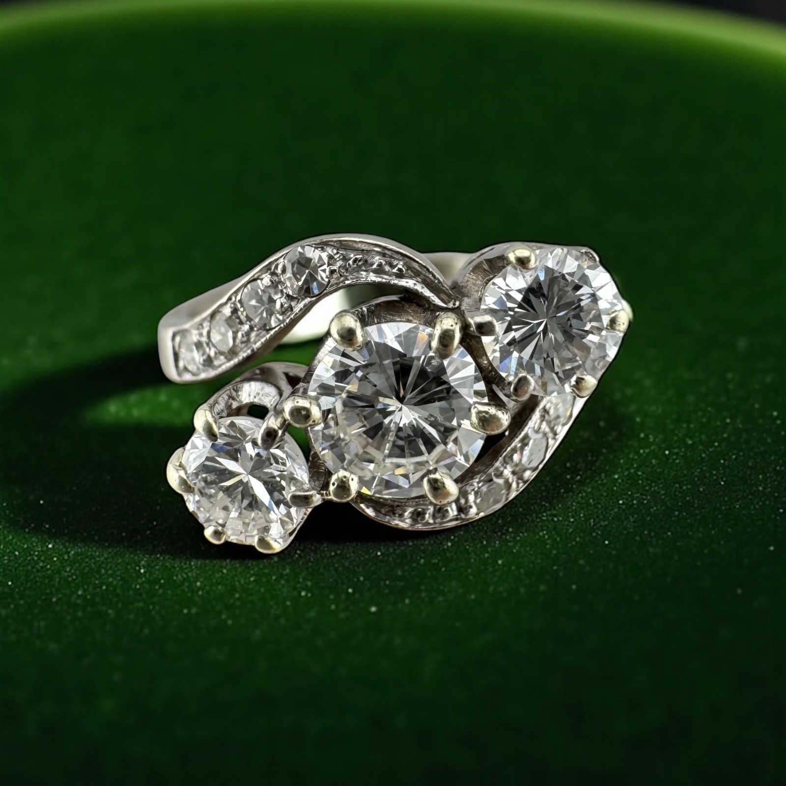 Vintage Mid-Century White Gold Diamond Ring 1.17ctw Round Brilliant Size 4.5