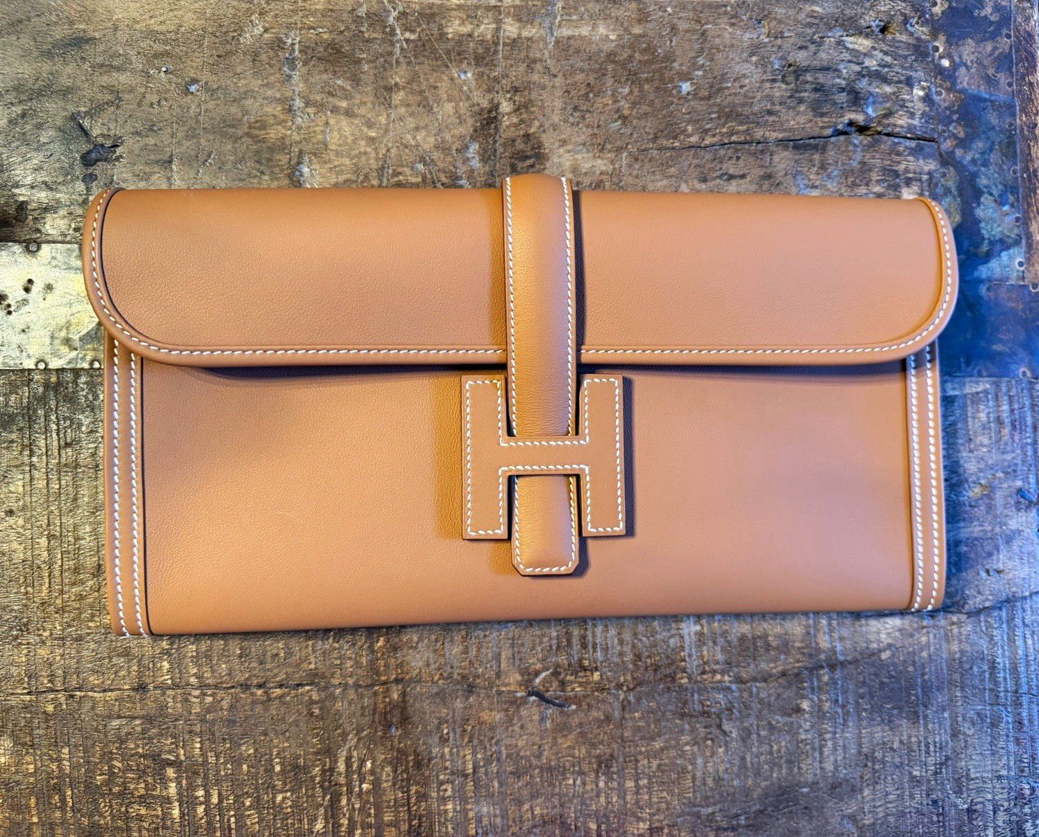 HERMÈS Jige Elan 29 Women’s Brown Solid Folding Clutch
